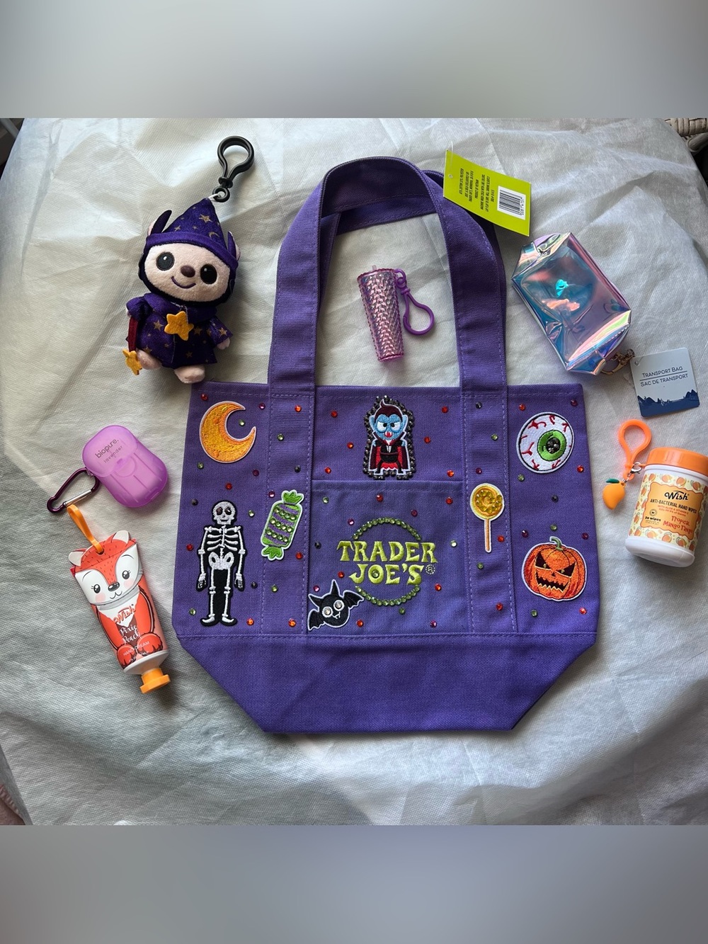 Custom Trader Joe’s Purple Halloween Tote Bag Spooky Accessories Set Mini Canvas